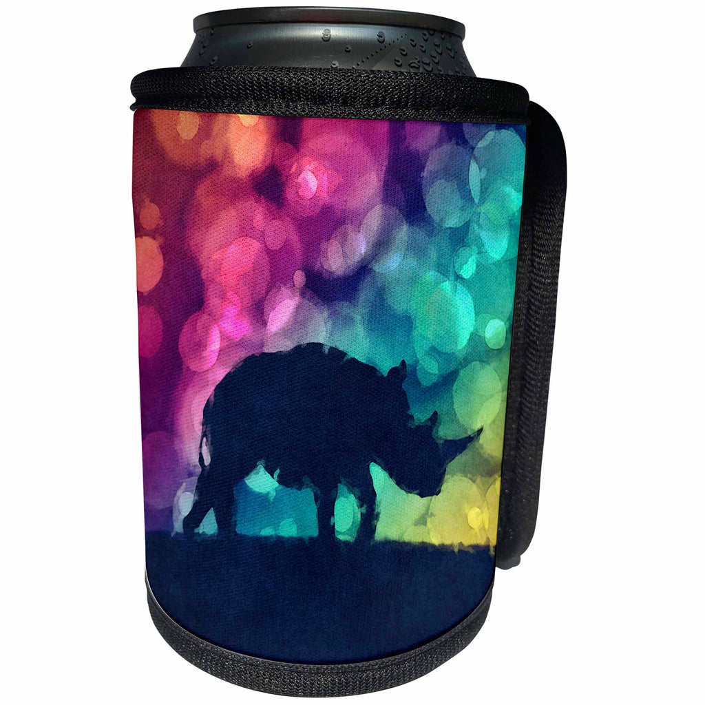 3dRose Phil Perkins - Animals - Pop Art Bokeh Circles With Rhinoceros - Can Cooler Bottle Wrap (cc_265144)