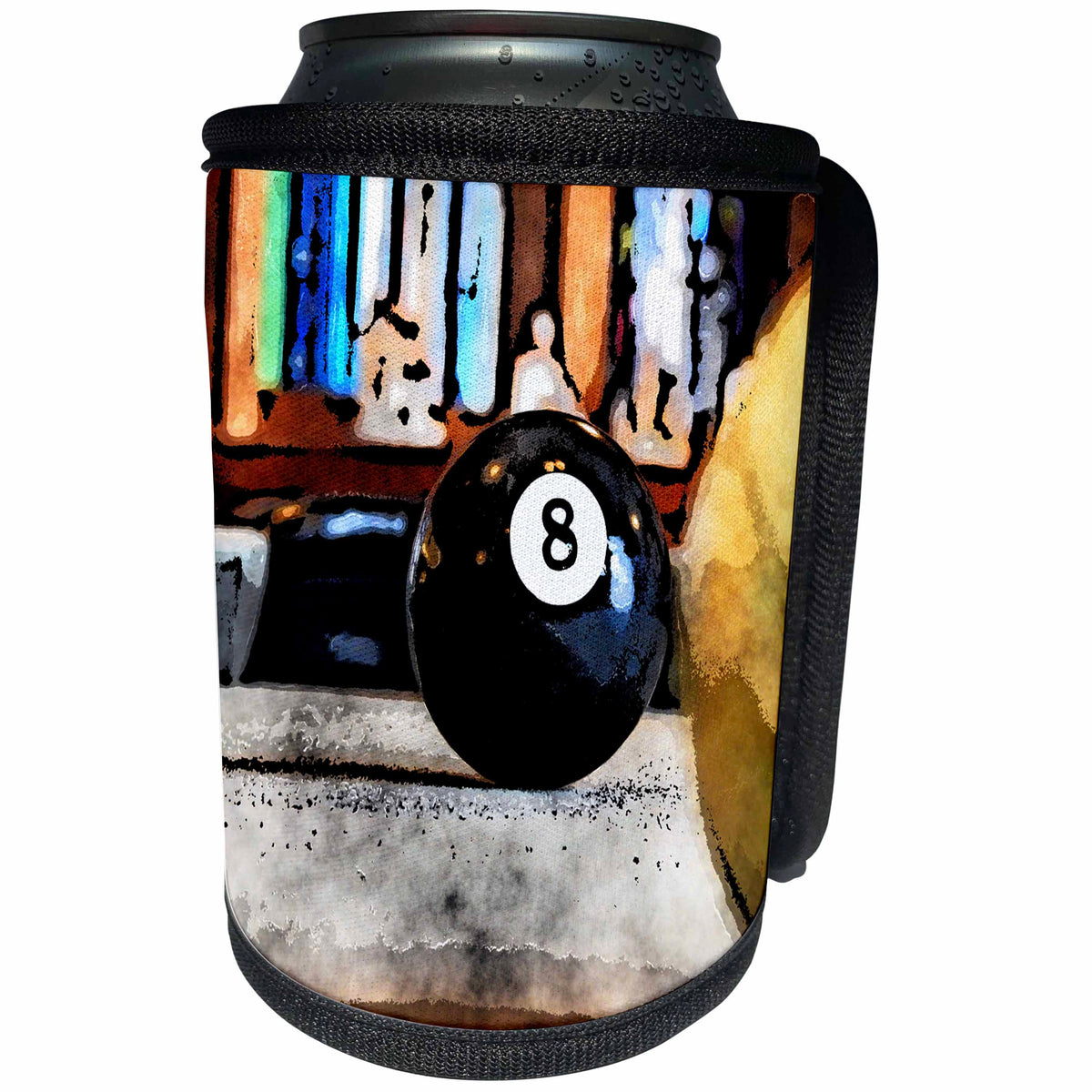 3dRose Phil Perkins - Graphic Design - Eight Ball Corner Pocket Pool - Can Cooler Bottle Wrap (cc_265153)