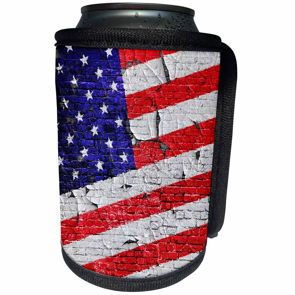3dRose Phil Perkins - USA - Vintage American Flag On Brick Wall - Can Cooler Bottle Wrap (cc_265159)