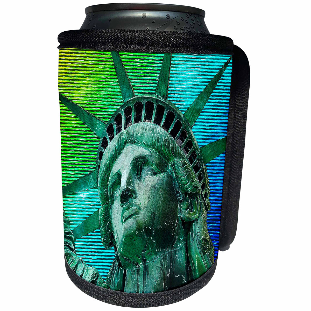 3dRose Phil Perkins - USA - Pop Art Statue of Liberty Face - Can Cooler Bottle Wrap (cc_265160)
