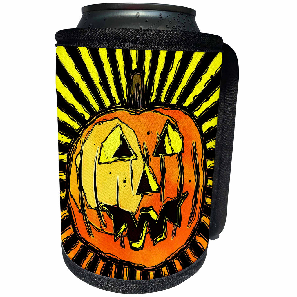 3dRose Phil Perkins - Graphic Design - Scary Halloween Pumpkin - Can Cooler Bottle Wrap (cc_265167)