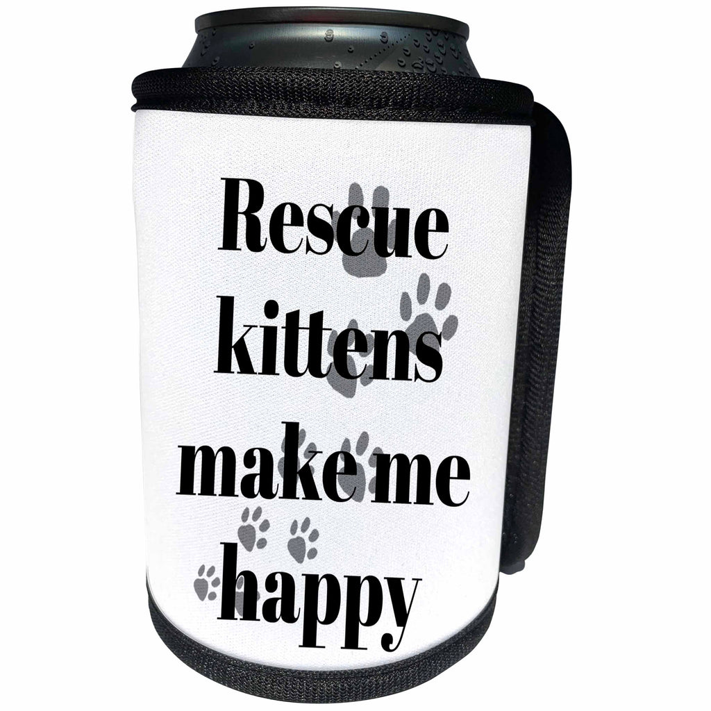 3dRose BrooklynMeme Sayings - Rescue kittens make me happy - Can Cooler Bottle Wrap (cc_265197)