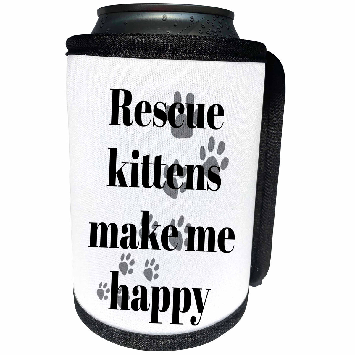 3dRose BrooklynMeme Sayings - Rescue kittens make me happy - Can Cooler Bottle Wrap (cc_265197)