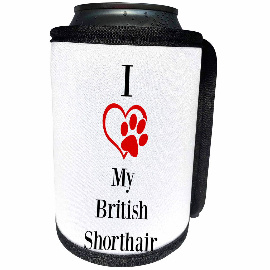 3dRose BrooklynMeme Pet Sayings - I love my British Shorthair - Can Cooler Bottle Wrap (cc_265210)