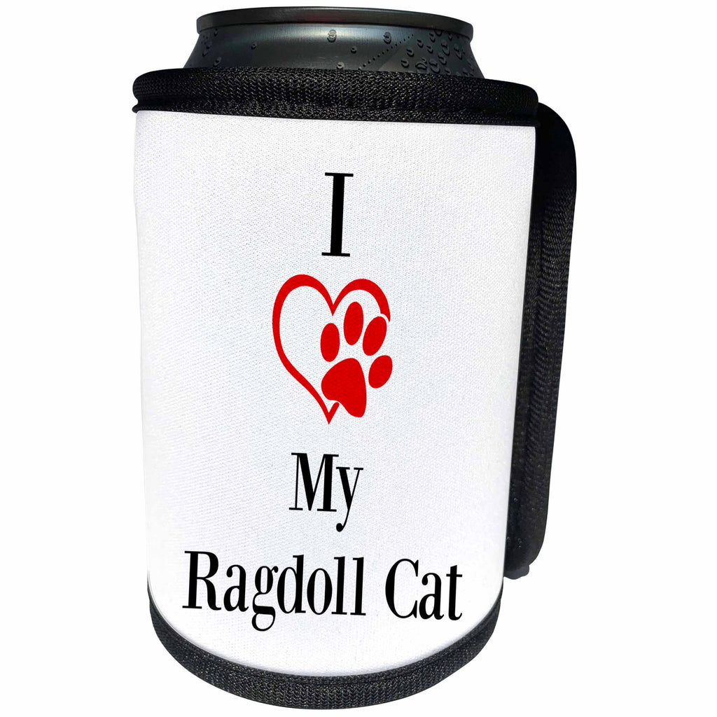 3dRose BrooklynMeme Pet Sayings - I love my Ragdoll Cat - Can Cooler Bottle Wrap (cc_265211)