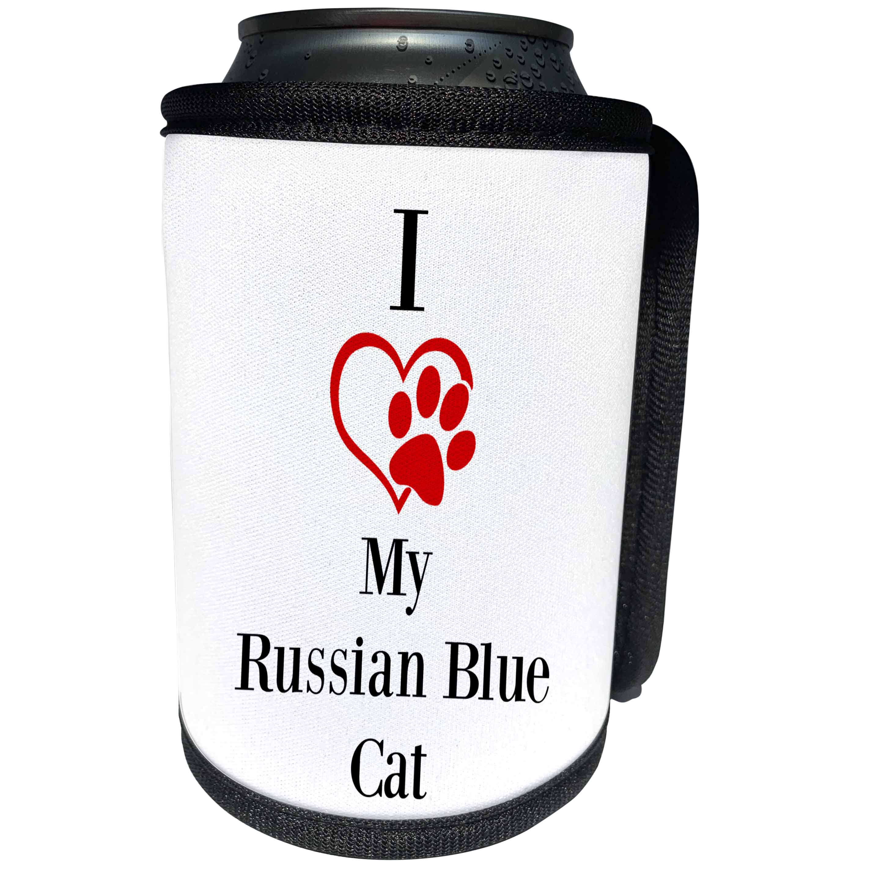 3dRose BrooklynMeme Pet Sayings - I love my Russian Blue Cat - Can Cooler Bottle Wrap (cc_265216)