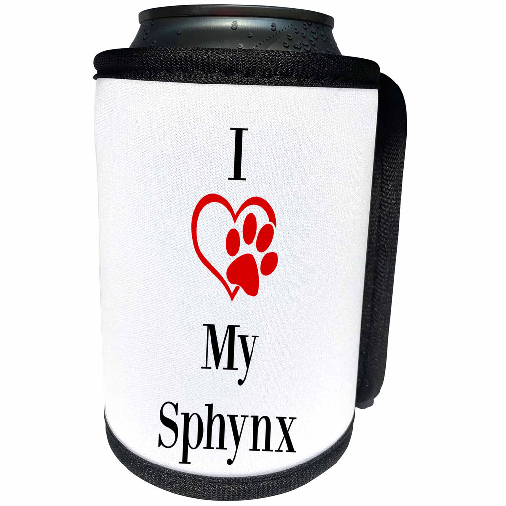 3dRose BrooklynMeme Pet Sayings - I love my Sphynx - Can Cooler Bottle Wrap (cc_265218)