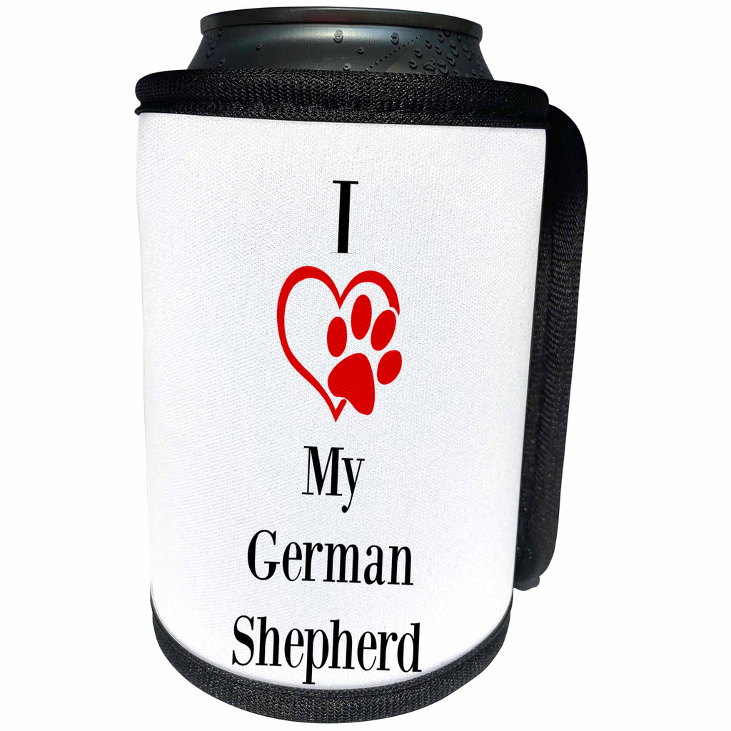3dRose BrooklynMeme Pet Sayings - I love my German Shepherd - Can Cooler Bottle Wrap (cc_265220)