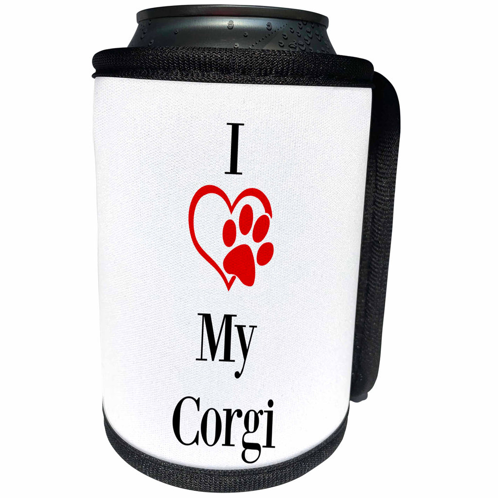 3dRose BrooklynMeme Pet Sayings - I love my Corgi - Can Cooler Bottle Wrap (cc_265231)