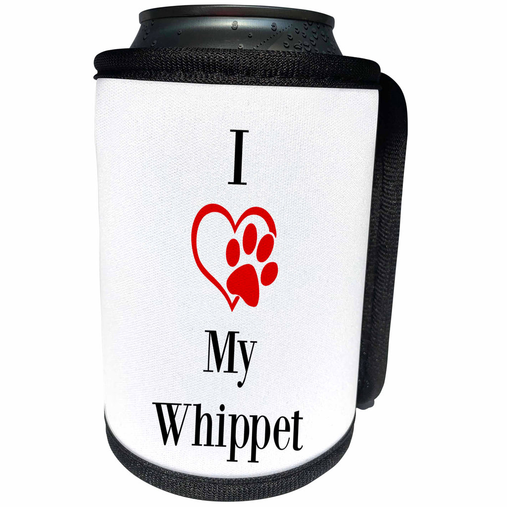 3dRose BrooklynMeme Pet Sayings - I love my Whippet - Can Cooler Bottle Wrap (cc_265246)