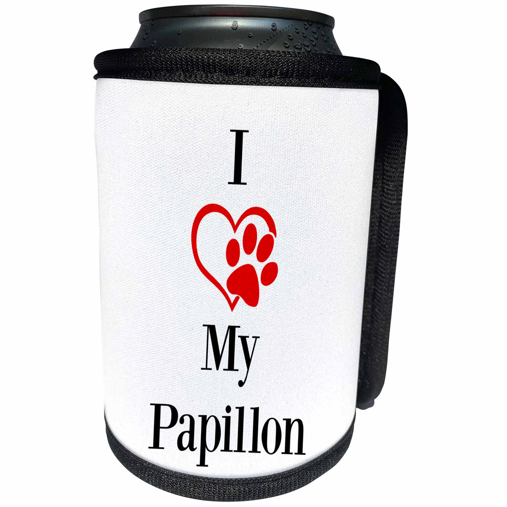 3dRose BrooklynMeme Pet Sayings - I love my Papillon - Can Cooler Bottle Wrap (cc_265248)