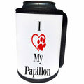 3dRose BrooklynMeme Pet Sayings - I love my Papillon - Can Cooler Bottle Wrap (cc_265248)