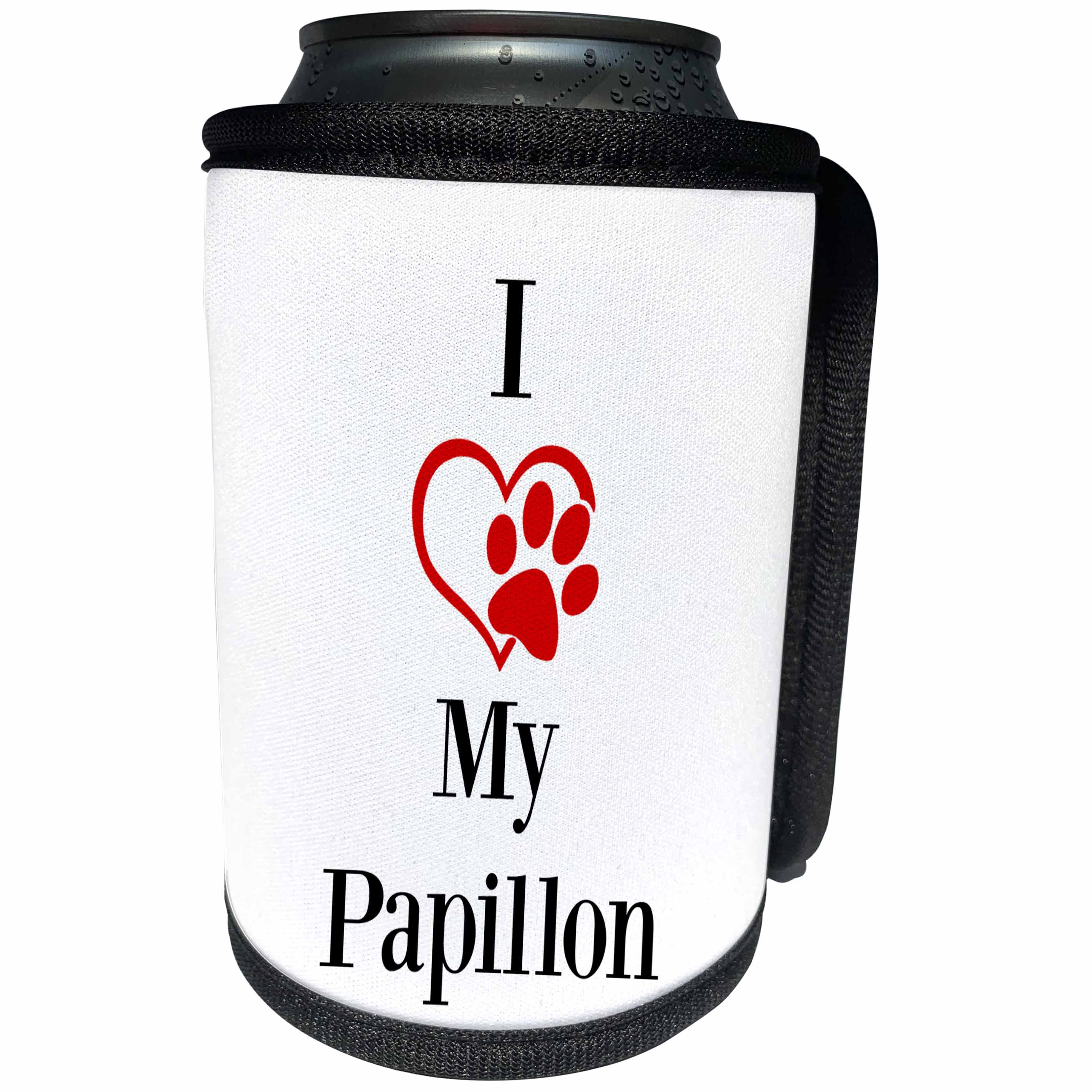 3dRose BrooklynMeme Pet Sayings - I love my Papillon - Can Cooler Bottle Wrap (cc_265248)