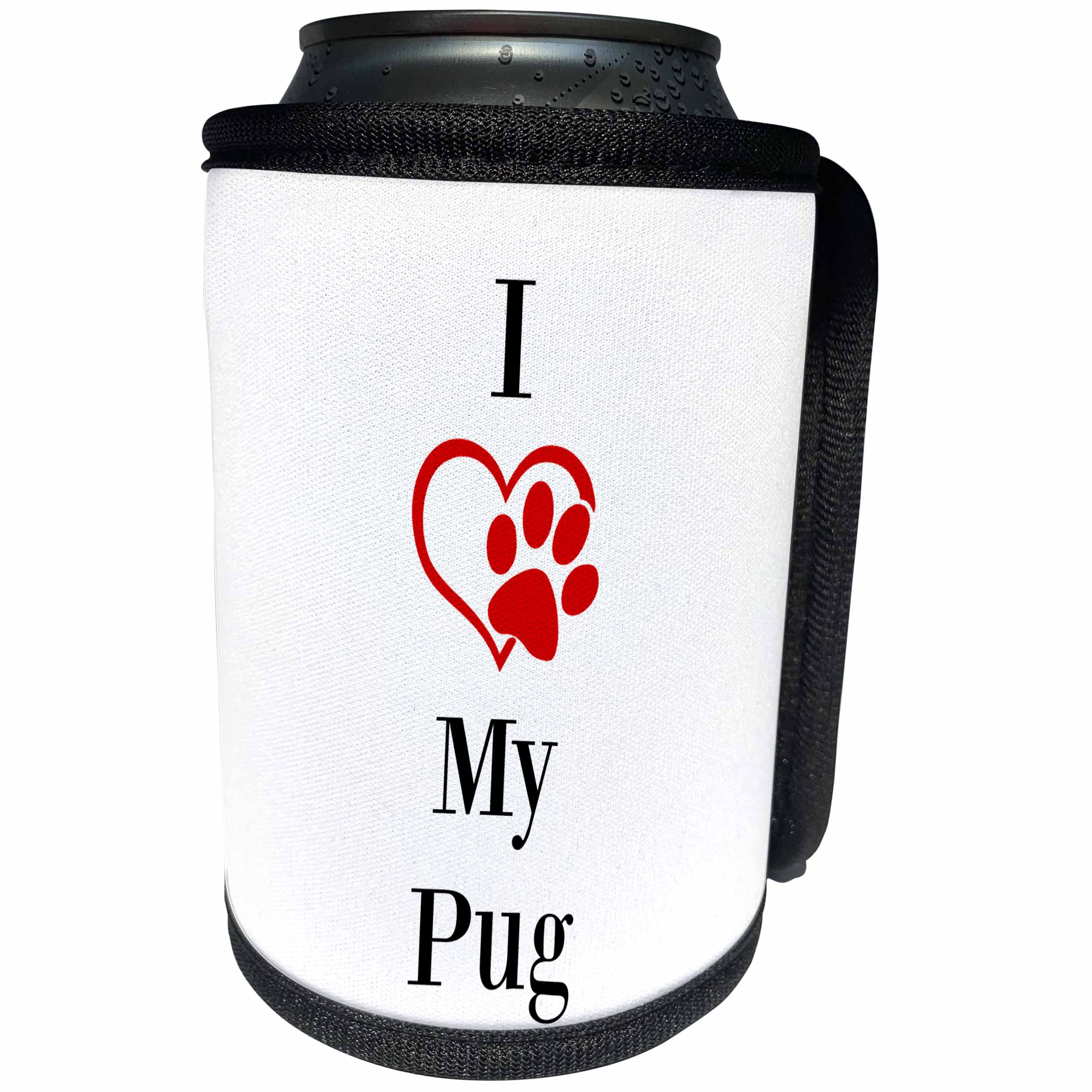 3dRose BrooklynMeme Pet Sayings - I love my Pug - Can Cooler Bottle Wrap (cc_265253)