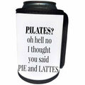 3dRose BrooklynMeme Funny Sayings - Pilates oh hell no I thought you said pie and lattes - Can Cooler Bottle Wrap (cc_265272)