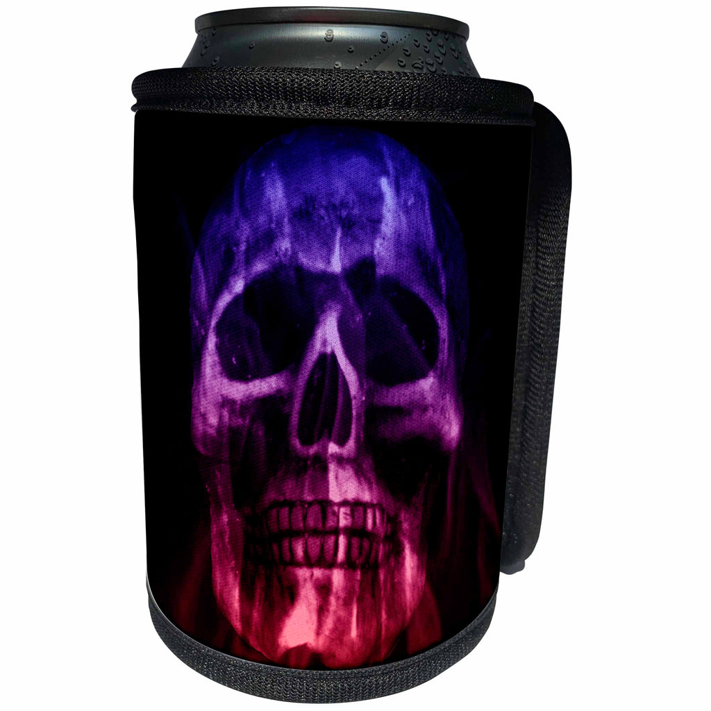 3dRose WhiteOaks Photography and Artwork - Skulls - Blue Purple Red Skull is an art piece I did of skulls and overlaying - Can Cooler Bottle Wrap (cc_265361)