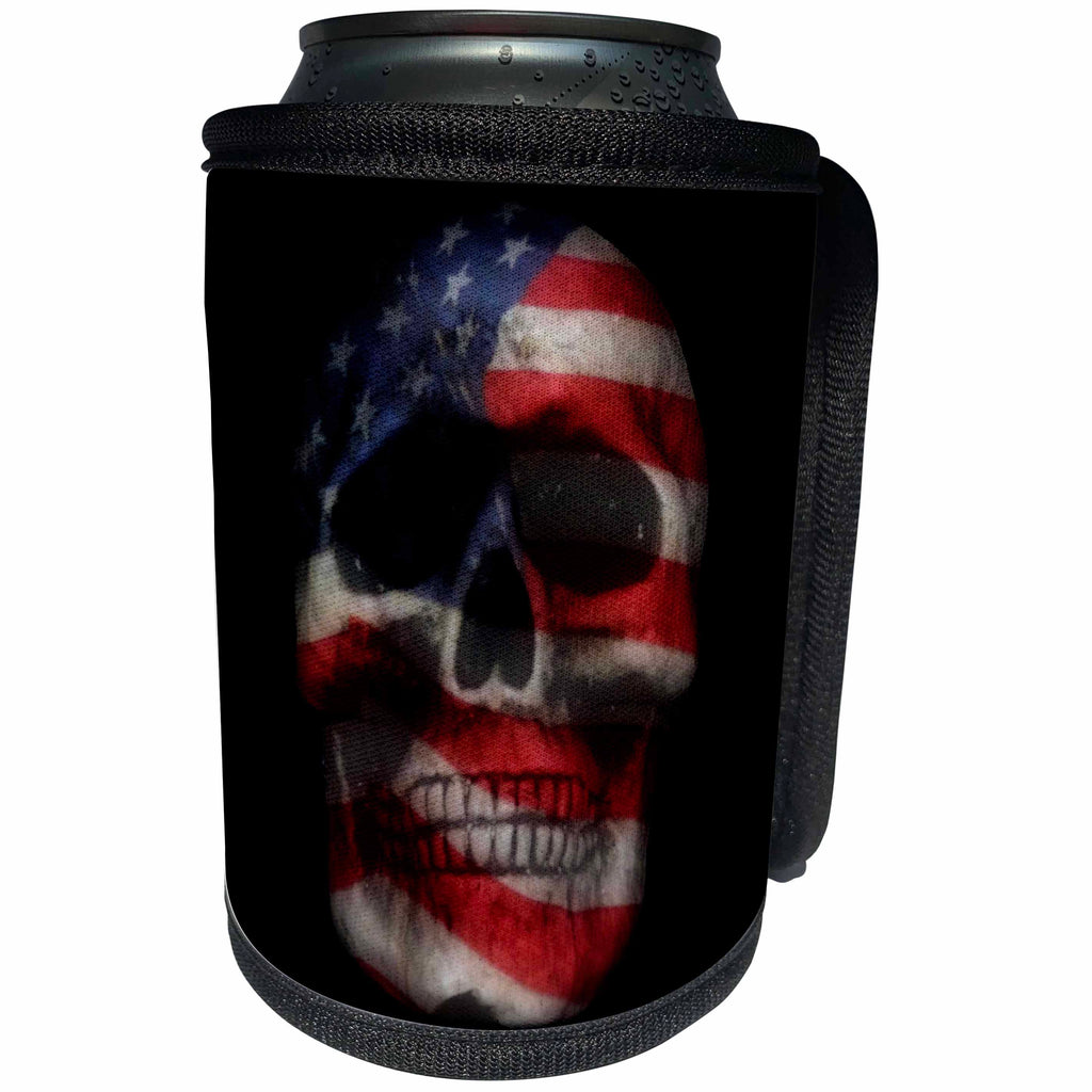 3dRose WhiteOaks Photography and Artwork - Skulls - Flag on Skull is an art piece I did of skulls and overlaying a flag - Can Cooler Bottle Wrap (cc_265362)