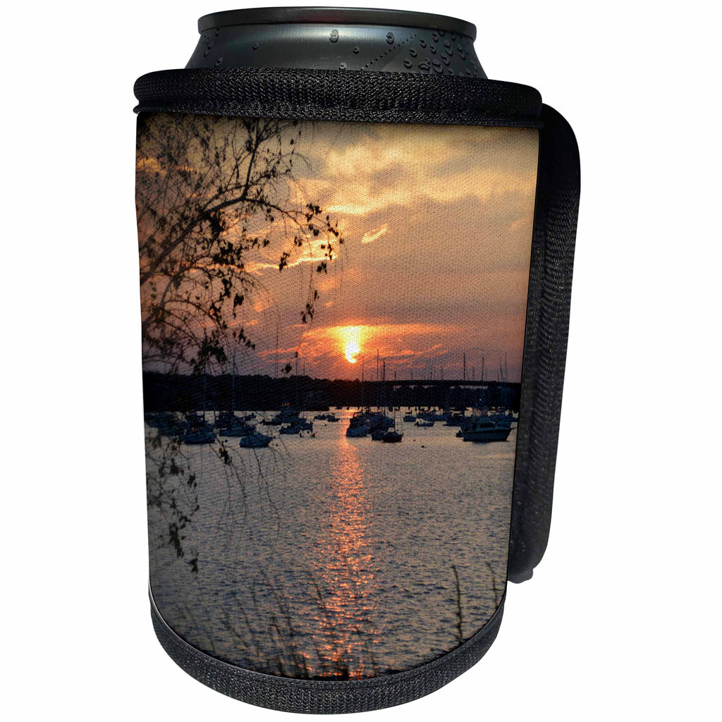 3dRose WhiteOaks Photography and Artwork - Waterscape - Sunset and the Boats is a beautiful waterscape photo from Salem MA - Can Cooler Bottle Wrap (cc_265370)