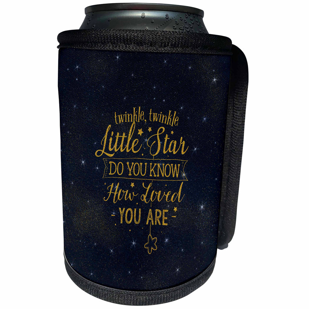 3dRose Uta Naumann Sayings and Typography - Twinkle Little Star- Gold Winter Quote - Can Cooler Bottle Wrap (cc_265377)