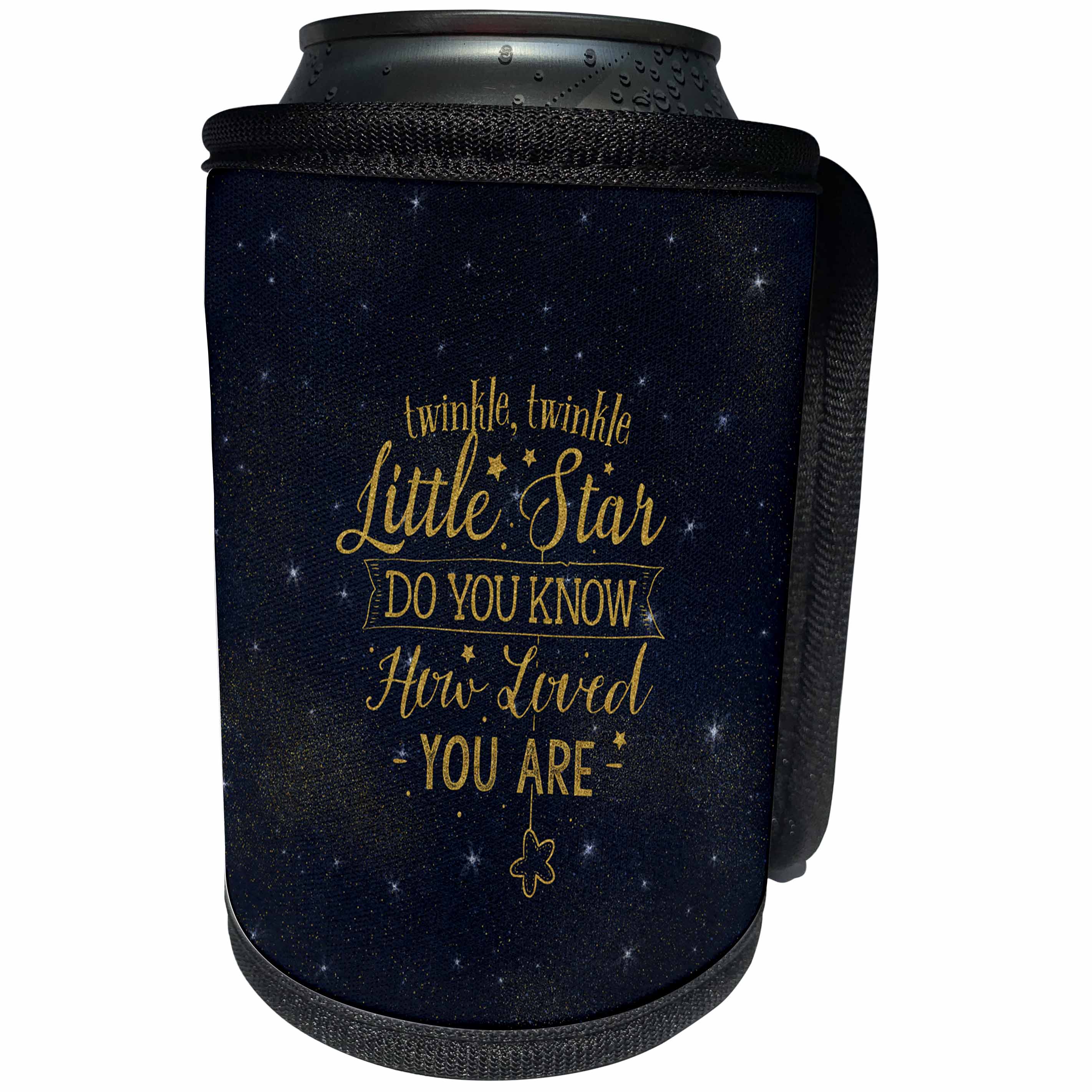 3dRose Uta Naumann Sayings and Typography - Twinkle Little Star- Gold Winter Quote - Can Cooler Bottle Wrap (cc_265377)
