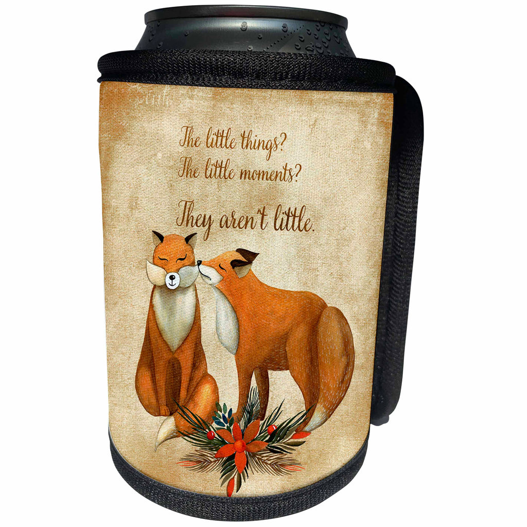 3dRose Uta Naumann Watercolor Animal Illustration - Autumn Fox Love and Quote Little Things Orange Illustration - Can Cooler Bottle Wrap (cc_265400)