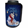 3dRose Uta Naumann Watercolor Merry Christmas - Season Greetings Christmas Animal Polar Bear Night Illustration - Can Cooler Bottle Wrap (cc_265403)