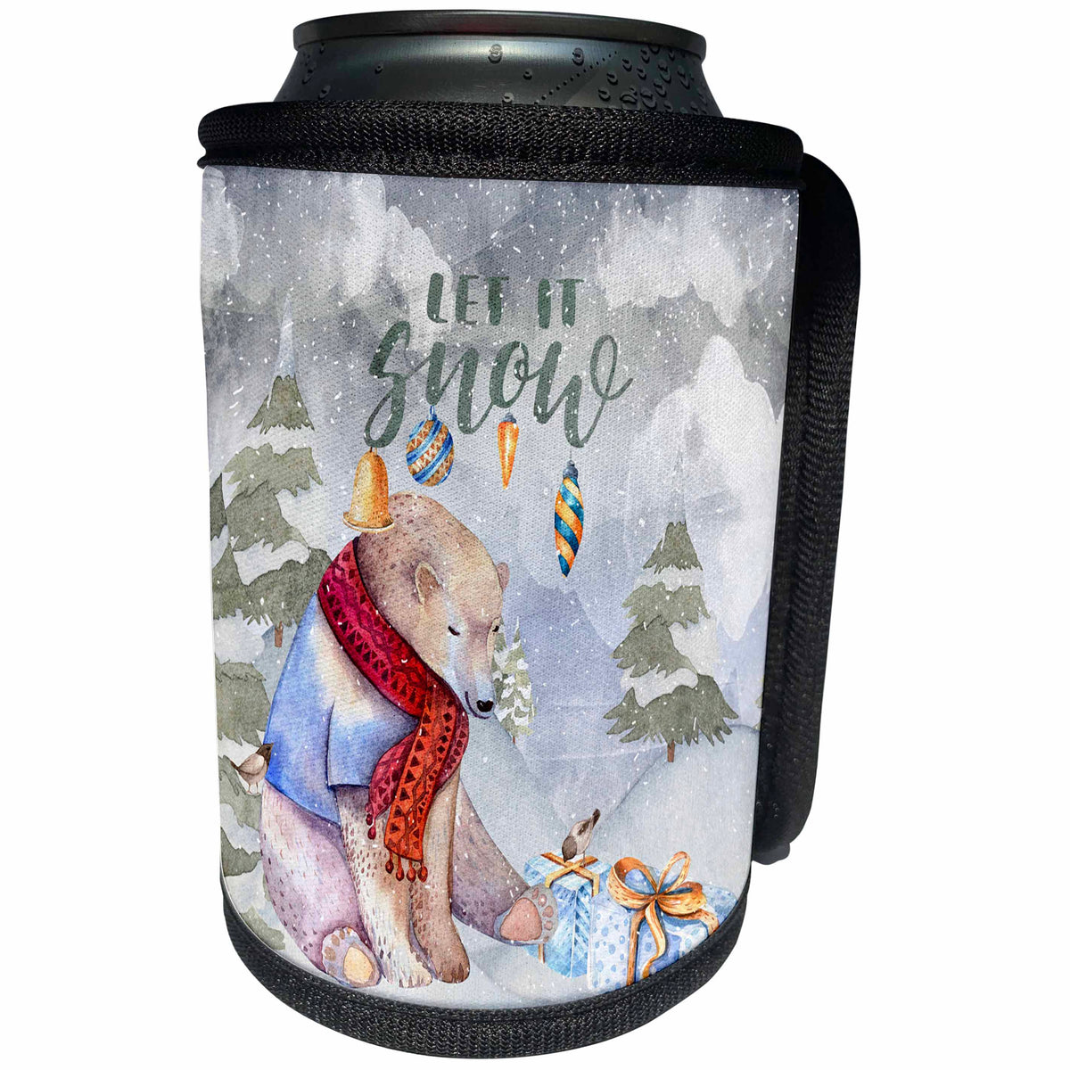 3dRose Uta Naumann Watercolor Merry Christmas - Let it Snow Christmas Animal Winter Polar Bear Illustration - Can Cooler Bottle Wrap (cc_265410)