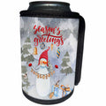 3dRose Uta Naumann Watercolor Merry Christmas - Season Greetings Christmas Snowman and Bird Winter Illustration - Can Cooler Bottle Wrap (cc_265414)