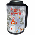3dRose Uta Naumann Watercolor Merry Christmas - Season Greetings Christmas Snowman and little Bird Winter Illustration - Can Cooler Bottle Wrap (cc_265415)