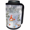 3dRose Uta Naumann Watercolor Merry Christmas - Merry Christmas Snowman and little Bird Winter Illustration - Can Cooler Bottle Wrap (cc_265417)
