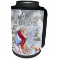 3dRose Uta Naumann Watercolor Merry Christmas - Merry Christmas Polar Bear and little Bird Winter Illustration - Can Cooler Bottle Wrap (cc_265418)