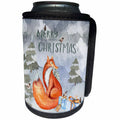 3dRose Uta Naumann Watercolor Merry Christmas - Merry Christmas Fox and little Bird Winter Illustration - Can Cooler Bottle Wrap (cc_265419)