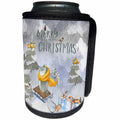 3dRose Uta Naumann Watercolor Merry Christmas - Merry Christmas Owl and little Bird Winter Illustration - Can Cooler Bottle Wrap (cc_265421)