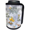 3dRose Uta Naumann Watercolor Merry Christmas - Let it Snow- Owl and little Bird Winter Illustration - Can Cooler Bottle Wrap (cc_265422)