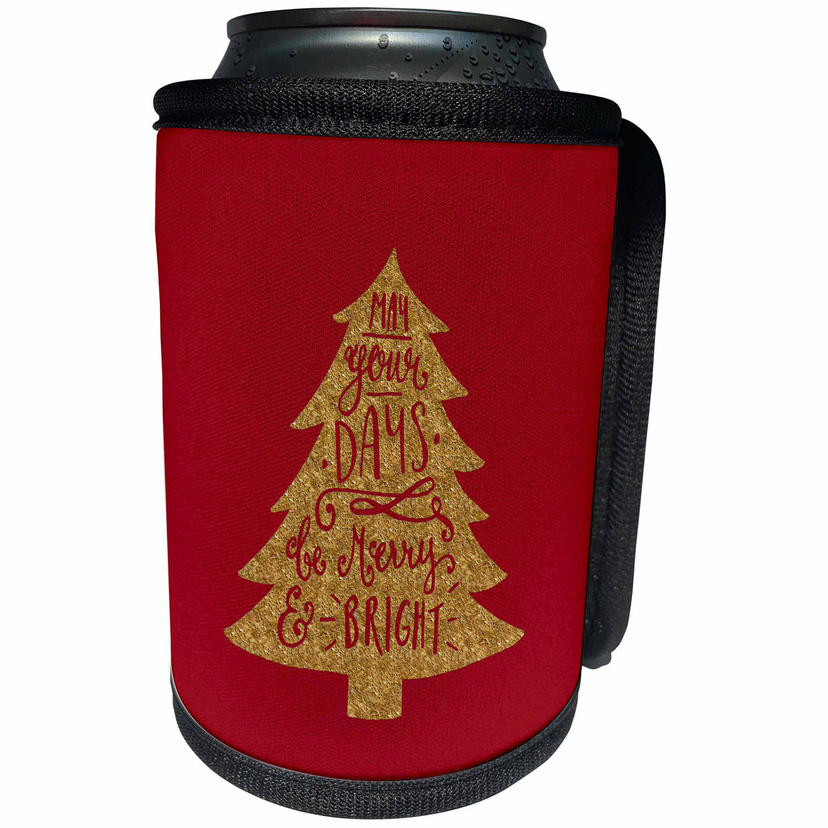 3dRose Uta Naumann Watercolor Merry Christmas - Red and Gold Christmas Tree Ornament and Saying-Days Merry and Bright - Can Cooler Bottle Wrap (cc_265426)