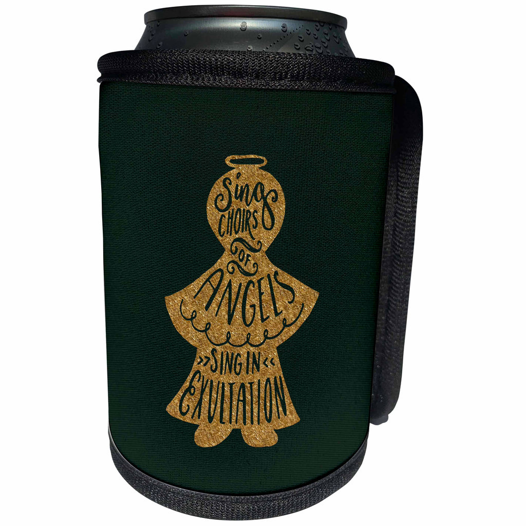 3dRose Uta Naumann Watercolor Merry Christmas - Red and Gold Christmas Angel Ornament and Saying- Choirs of Angels - Can Cooler Bottle Wrap (cc_265429)