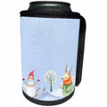 3dRose Uta Naumann Watercolor Merry Christmas - Wintry Animal Illustration with Deer Snowman in Snowy Forest - Can Cooler Bottle Wrap (cc_265439)