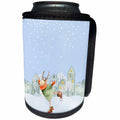 3dRose Uta Naumann Watercolor Merry Christmas - Wintry Animal Illustration with Ice Skating Deer - Can Cooler Bottle Wrap (cc_265440)