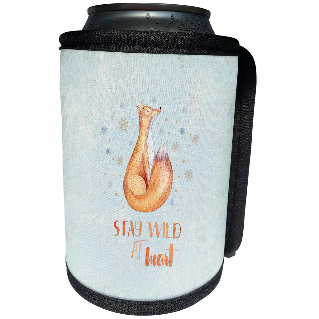3dRose Uta Naumann Watercolor Merry Christmas - Stay Wild Fox -Winter Animal Christmas Illustration and Saying - Can Cooler Bottle Wrap (cc_265441)