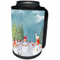 3dRose Uta Naumann Watercolor Merry Christmas - Playing Snowmen in Snowy Winter Forest-Watercolor Illustration - Can Cooler Bottle Wrap (cc_265446)