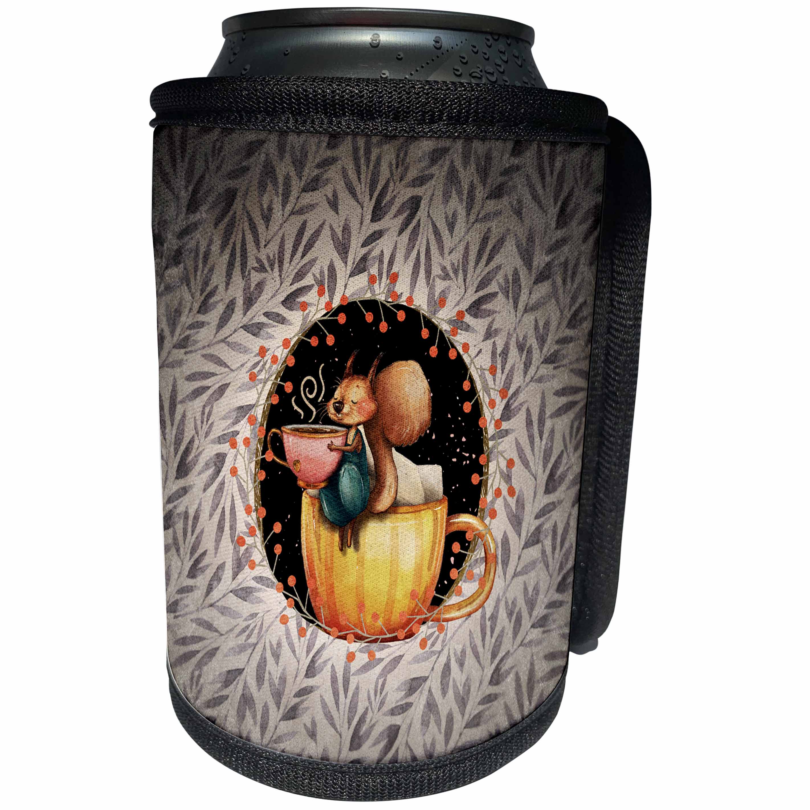 3dRose Uta Naumann Watercolor Animal Illustration - Illustration- Animal Cute Hamster is Drinking Tea in Hollow at Night - Can Cooler Bottle Wrap (cc_265460)