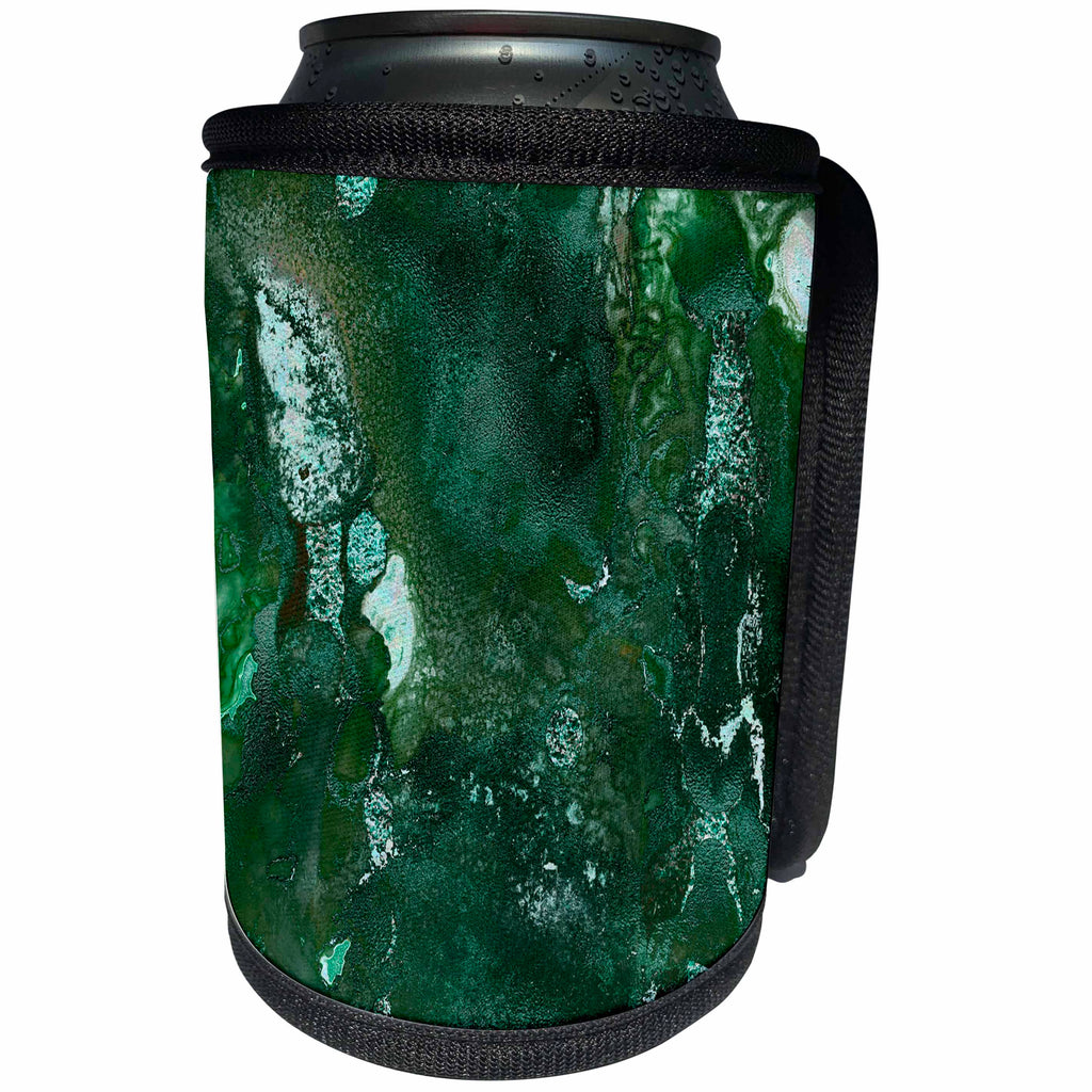 3dRose Uta Naumann Luxury Gemstone Marble Background - Malachite Green and Silver Blush Gemstone Ink Marble - Can Cooler Bottle Wrap (cc_265465)