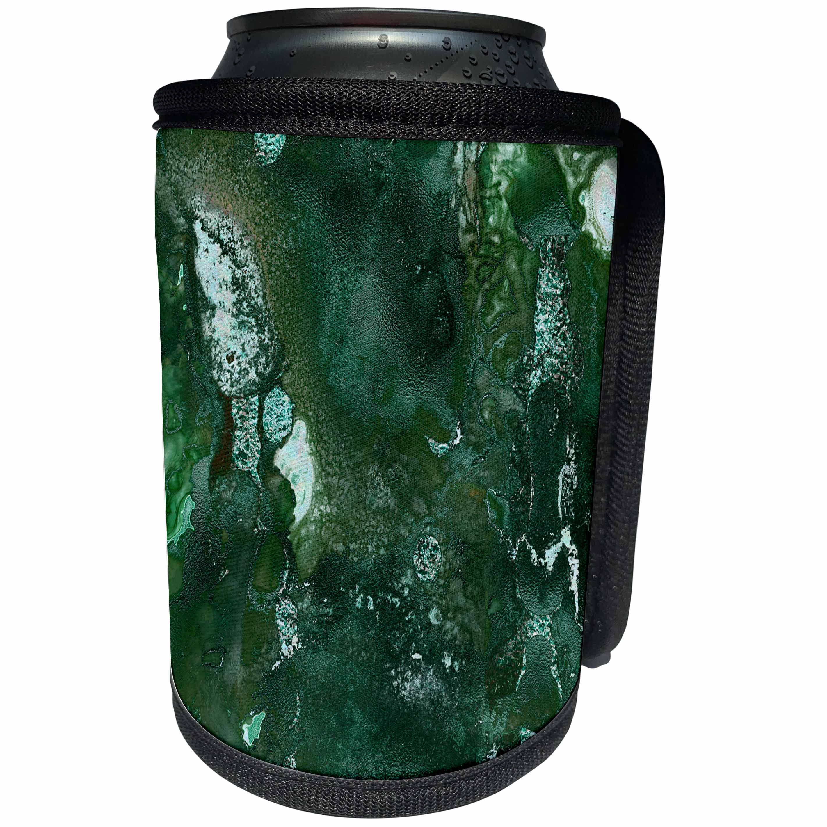 3dRose Uta Naumann Luxury Gemstone Marble Background - Malachite Green and Silver Blush Gemstone Ink Marble - Can Cooler Bottle Wrap (cc_265465)