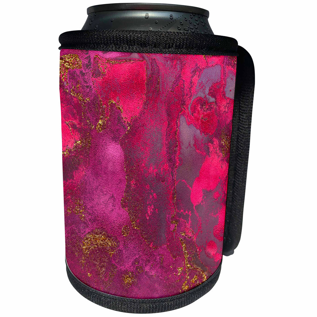 3dRose Uta Naumann Luxury Gemstone Marble Background - Pink and Gold Blush Rose Gemstone Ink Marble - Can Cooler Bottle Wrap (cc_265466)