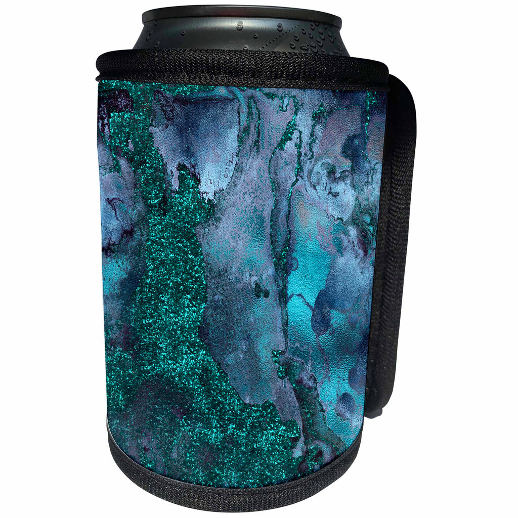 3dRose Uta Naumann Luxury Gemstone Marble Background - Blue and Teal Ombre Gemstone Ink Glitter Marble - Can Cooler Bottle Wrap (cc_265468)