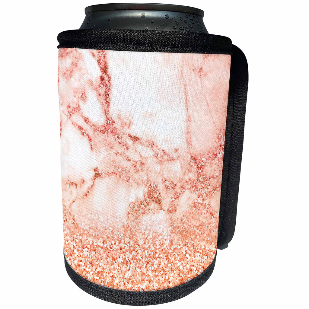 3dRose Uta Naumann Luxury Gemstone Marble Background - Chic Trendy Girly Orange Blush Rose Gold Glitter Gemstone Marble - Can Cooler Bottle Wrap (cc_265471)