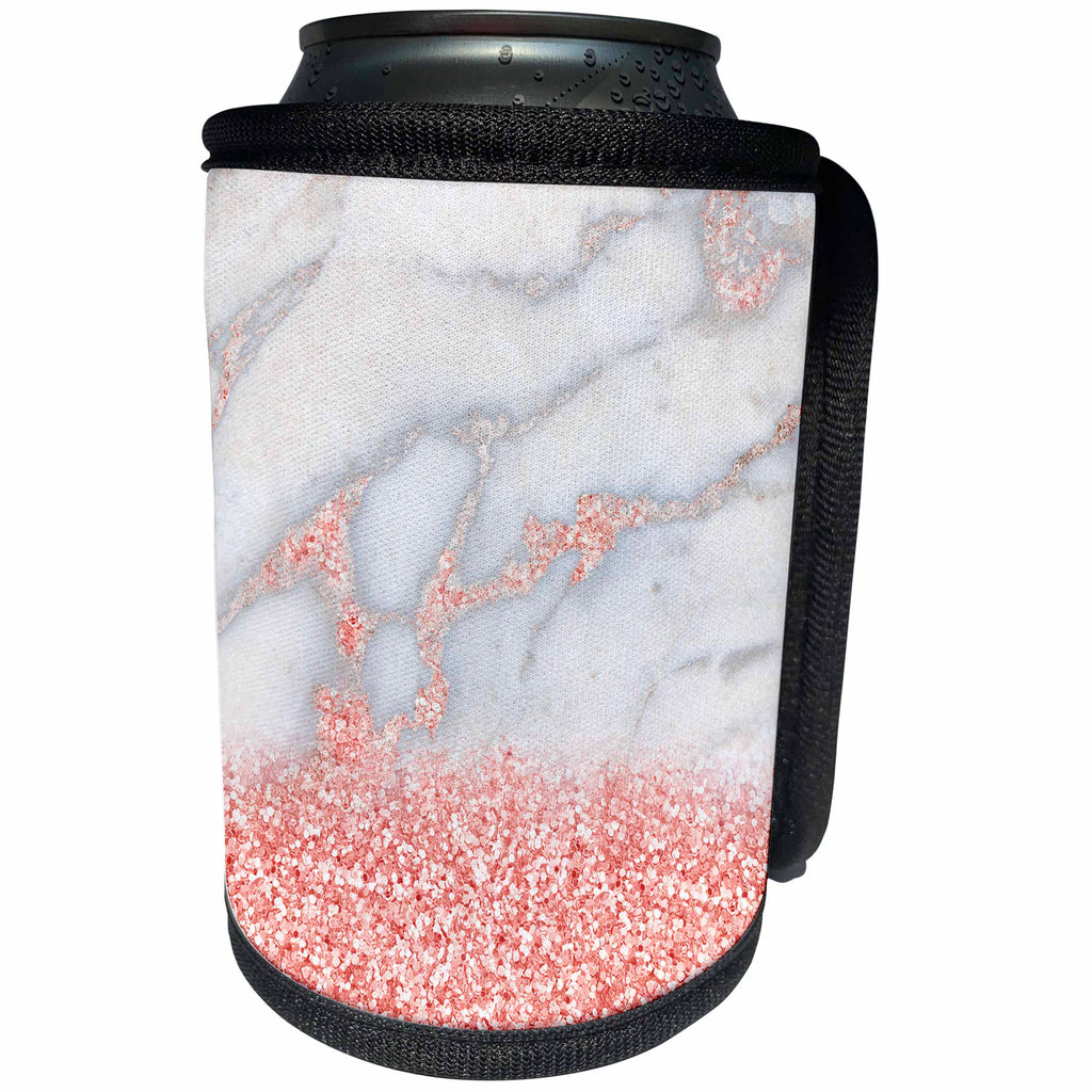 3dRose Uta Naumann Luxury Gemstone Marble Background - Chic Trendy Girly Pink Blush Rose Gold Glitter Gemstone Marble - Can Cooler Bottle Wrap (cc_265472)