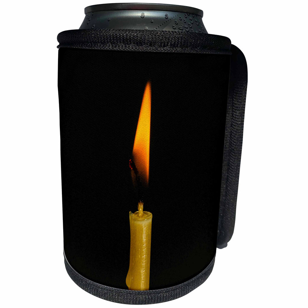 3dRose Alexis Photography - Objects - Burning Wax Candle, Black Background - Can Cooler Bottle Wrap (cc_265519)