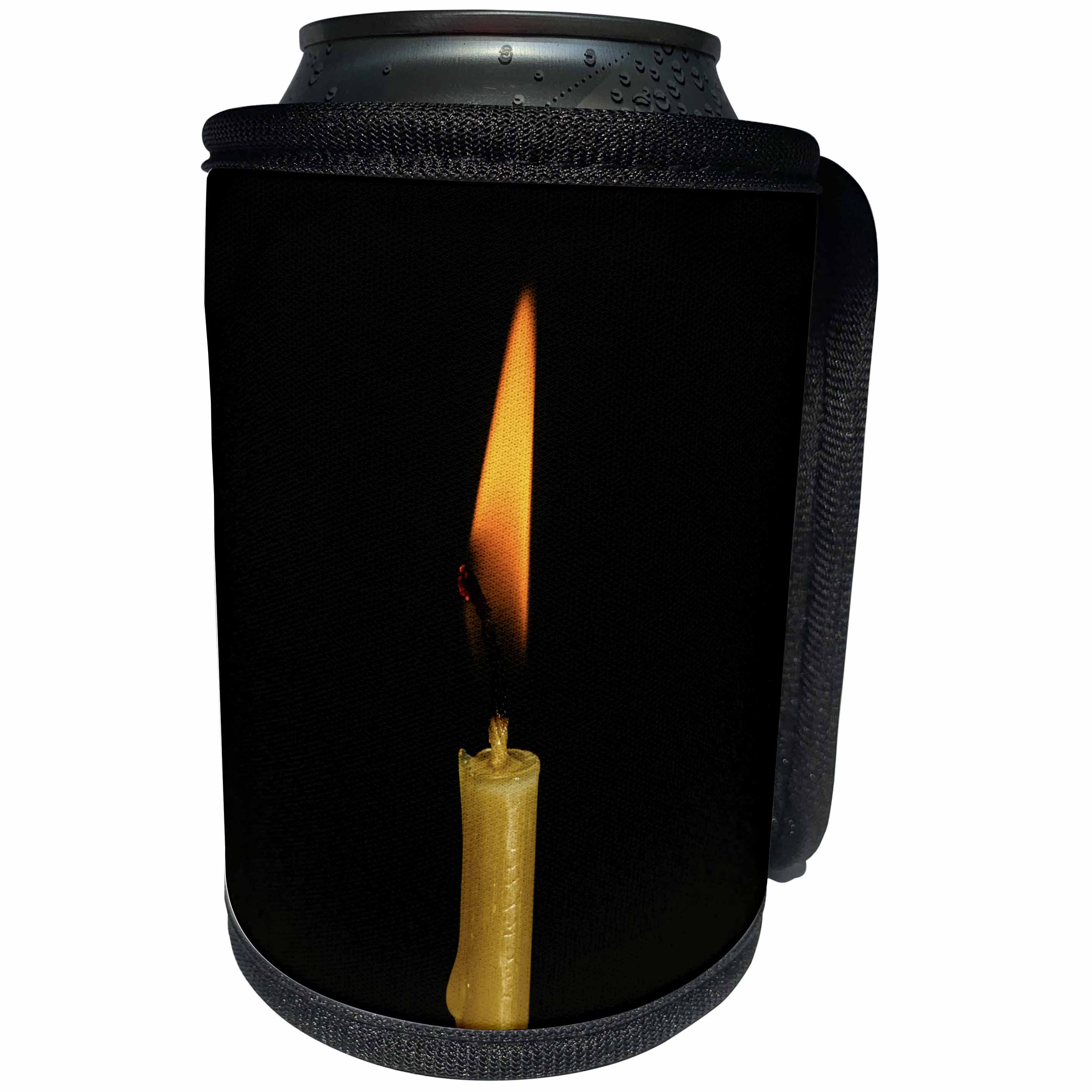 3dRose Alexis Photography - Objects - Burning Wax Candle, Black Background - Can Cooler Bottle Wrap (cc_265519)