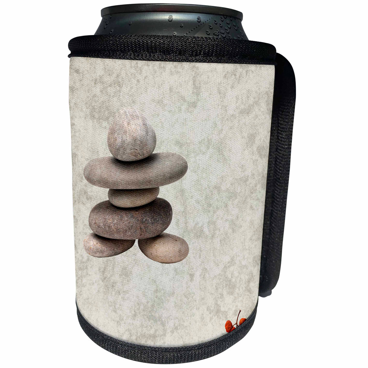 3dRose Alexis Photography - Objects Zen - Samurai Zen pebbles, rowan berries, textured, space to add your text - Can Cooler Bottle Wrap (cc_265668)